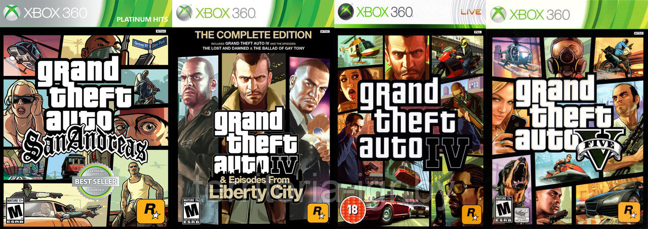 Grand Theft Auto: San Andreas GTA IV GTA Liberty City GTA V пять дисков Xbox 360