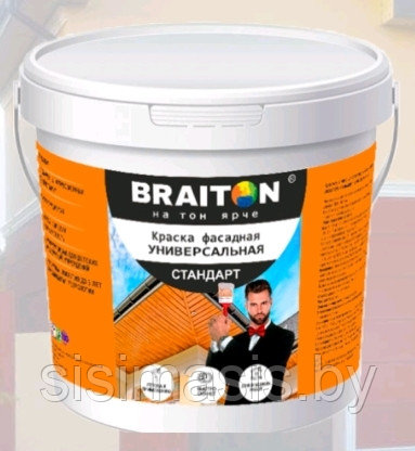 Краска водно-дисперсионная фасадная BRAITON Стандарт универсальная (5 кг.)