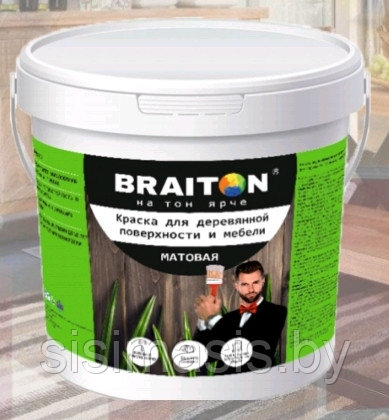 Краска водно-дисперсионная фасадная BRAITON для деревянной поверхности и мебели Матовая (14 кг.)