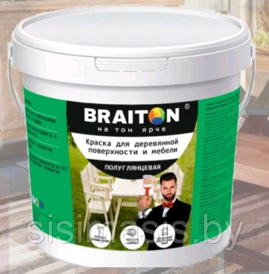 Краска водно-дисперсионная фасадная BRAITON для деревянной поверхности и мебели Полуглянцевая (12 кг.)