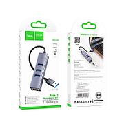 Адаптер HB42 USB-Xaб на USB 3.0*3 + RJ45 Easy safety 4 в 1 гигабитный сетевой черный Hoco
