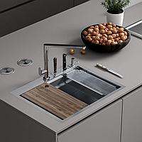 Кухонная мойка Roxen Stage 560250-60 сатин (c держателем для ножей, двумя коландерами, разделочной доской и