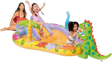 Детский надувной центр Intex Dino Park 56139 201х157х69 см с разбрызгивателем и горкой