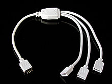 Коннектор 4pin 10мм 1x3 с проводом (4 разъёма) для светодиодной ленты 5050 RGB