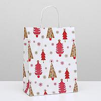Крафт-пакет с кр.ручкой 250х110х320 Волшебный лес (елочки красно-золотые)