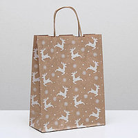 Крафт-пакет с кр.ручкой 250х110х320 Олени белые на крафте