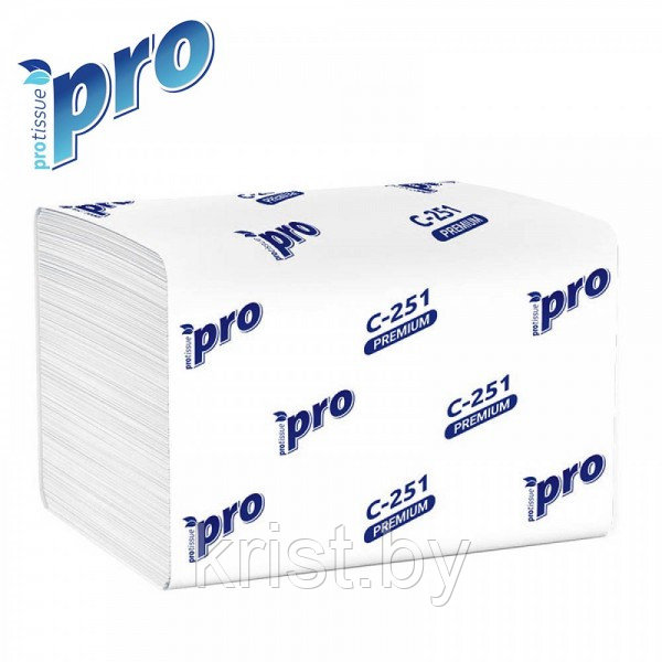 Салфетки бумажные двухслойные PROtissue Premium, 16*21см, 200шт, белые