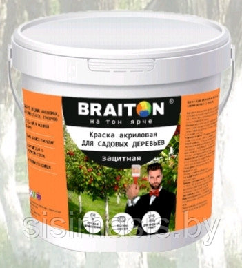 Краска водно-дисперсионная фасадная BRAITON для садовых деревьев (с биоцидом)/5 кг.