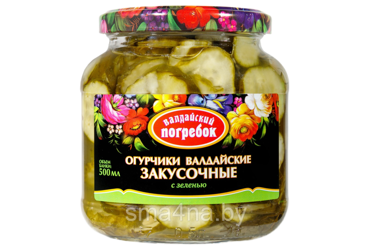 Огурчики Валдайские закусочные с зеленью, 500 мл