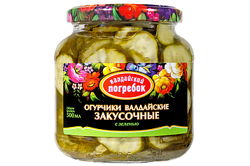 Огурчики Валдайские закусочные с зеленью, 500 мл