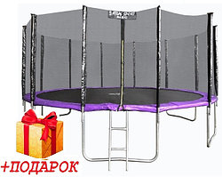 Батут Atlas Sport 490 см (16ft) PRO с внешней сеткой, 6 ног, лестница, усиленные опоры, до 180 кг