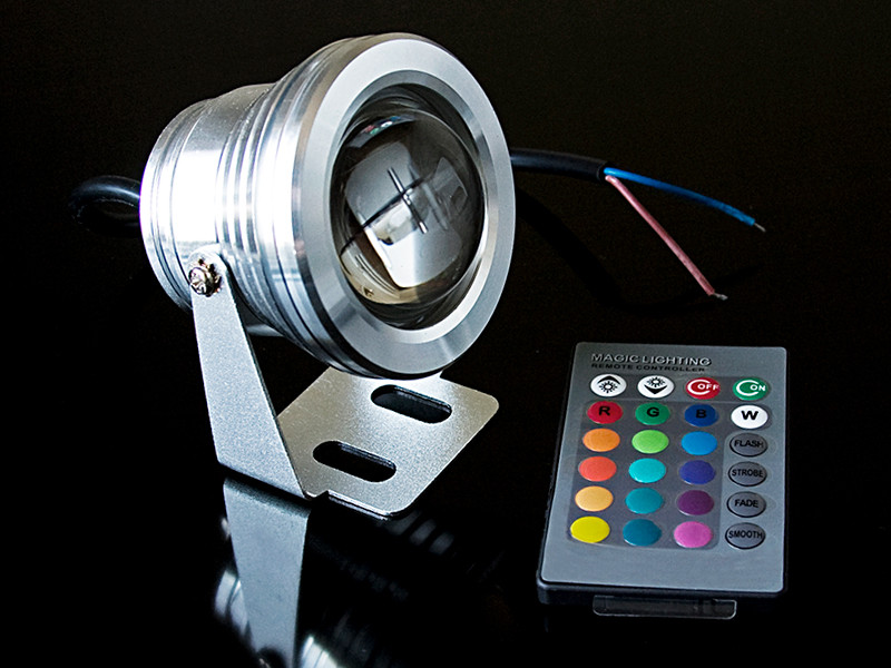 Прожектор светодиодный 10W 220V IP68 RGB с пультом цвет стальной