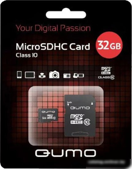 Карта памяти QUMO microSDHC QM32GMICSDHC10U3 32GB (с адаптером)