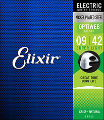 Elixir 19002 Optiweb Комплект струн для электрогитары, никелированная сталь, Super light 9-42