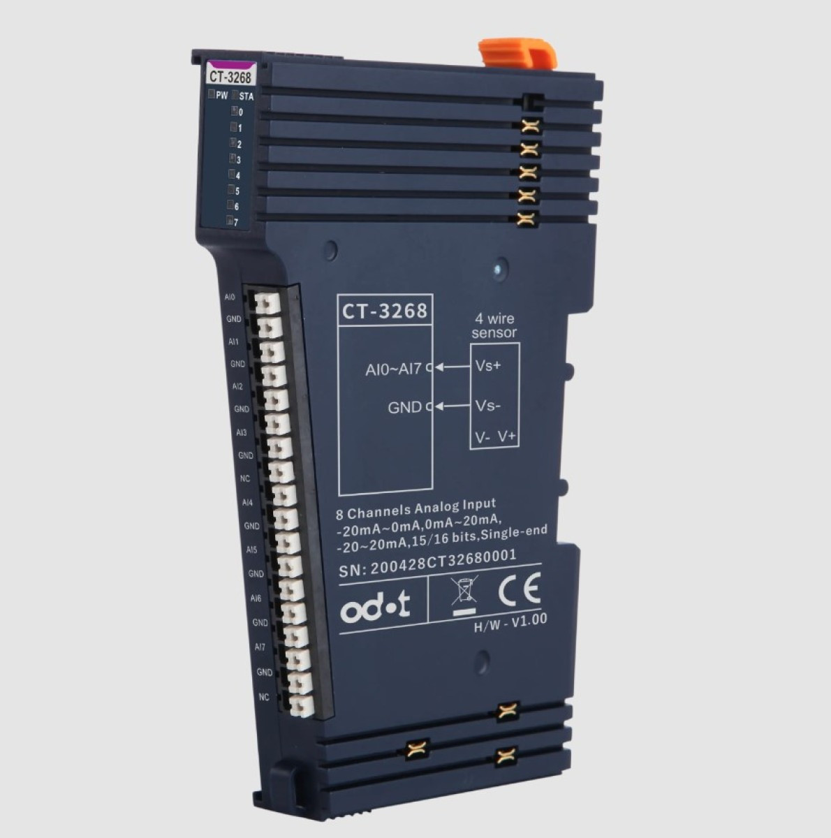 Модуль аналогового ввода, 8AI, 0~20mA/-20~0mA/±20mA , 16bit, питание =24В