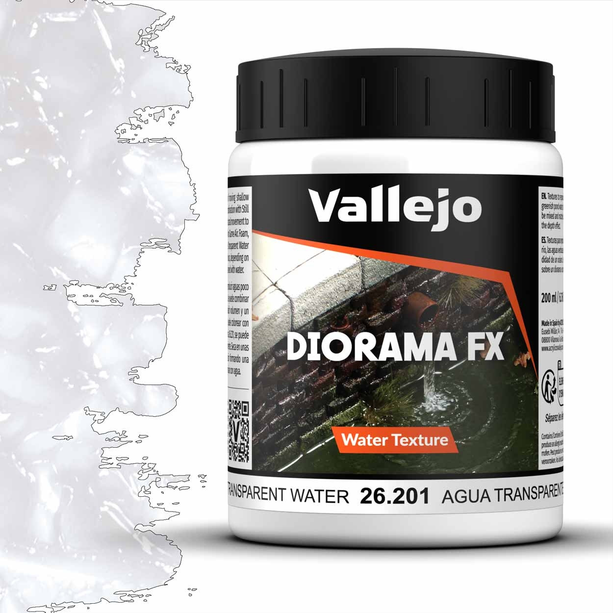 Текстурная паста для диорамы имитация прозрачной воды, 200 мл, Vallejo