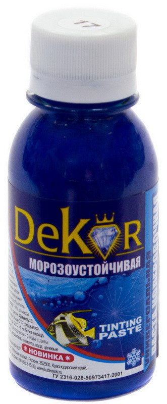 Паста колерная "DEKOR" синий №17 0,1 кг 39-033, страна ввоза РОССИЯ