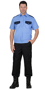 Рубашка Охранника на резинке, короткий рукав, голубая с темно-синим