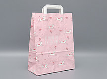 Крафт-пакет с плоской ручкой 250х110х320 С новым годом, розовый, лошадка