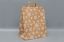 Крафт-пакет с плоской ручкой 320х170х390 Снежинки белые на крафте