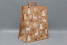 Крафт-пакет с плоской ручкой 320х170х390 Олени в лесу (черно-белые) на крафте