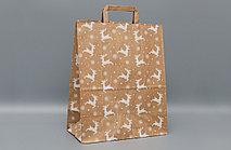 Крафт-пакет с плоской ручкой 320х170х390 Олени белые на крафте