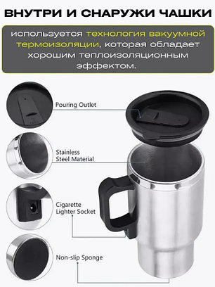 Термокружка c подогревом от прикуривателя Heated Travel Mug 450 мл, фото 2