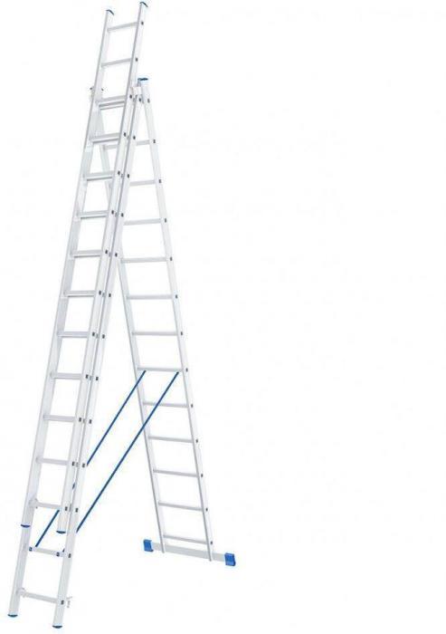 СИБРТЕХ Лестница, 3 х 13 ступеней, алюминиевая, трехсекционная, 97823