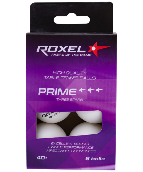 Мяч для настольного тенниса 3* Prime, белый, 6 шт.