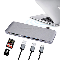 Адаптер переходник картридер Card Reader & HUB Type-C на: 1 Type-C, 2 USB 3.0, 1 microSD, 1 SD