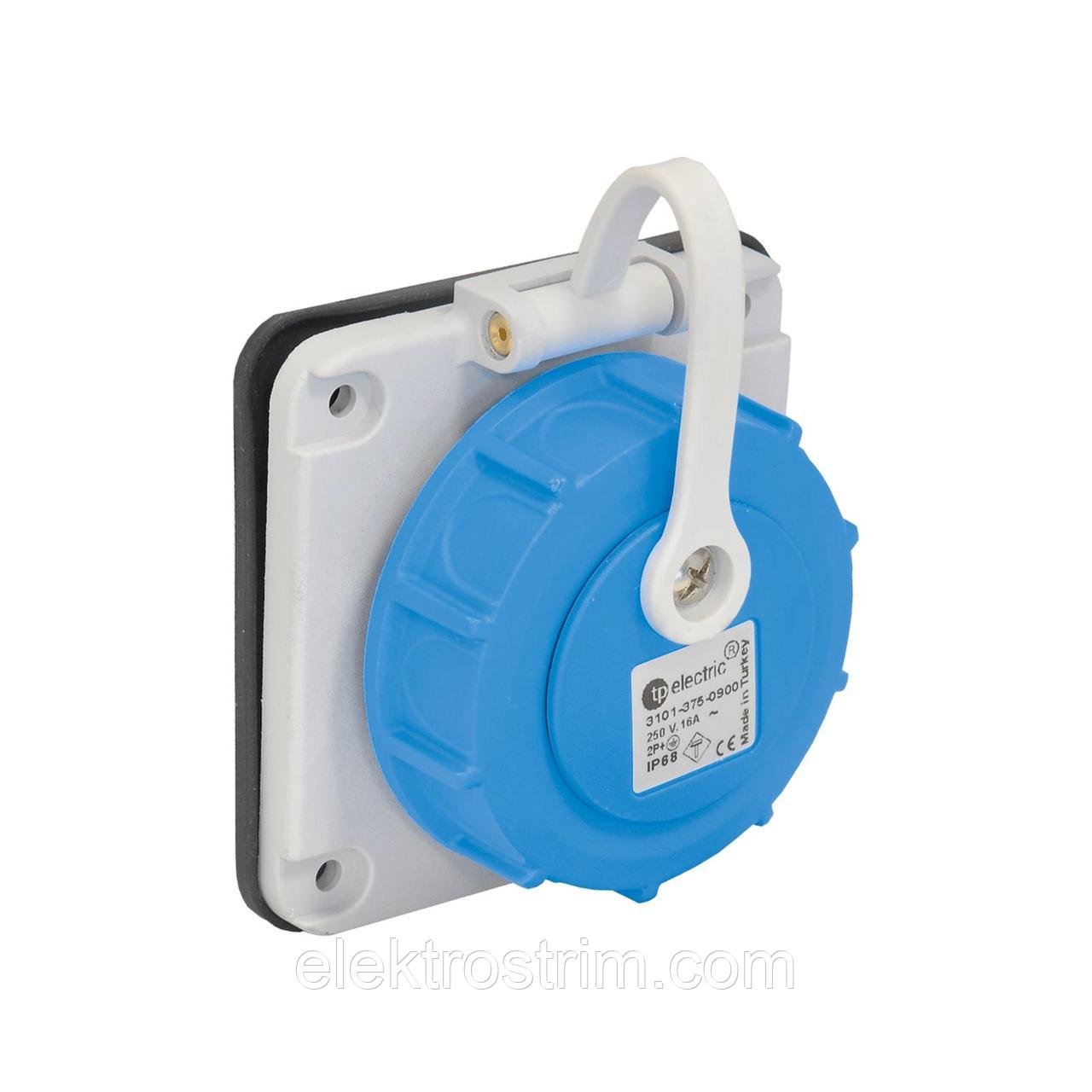 3101-375-0900 Розетка встраиваемая панельная синяя с защитой (2P+E) IP68