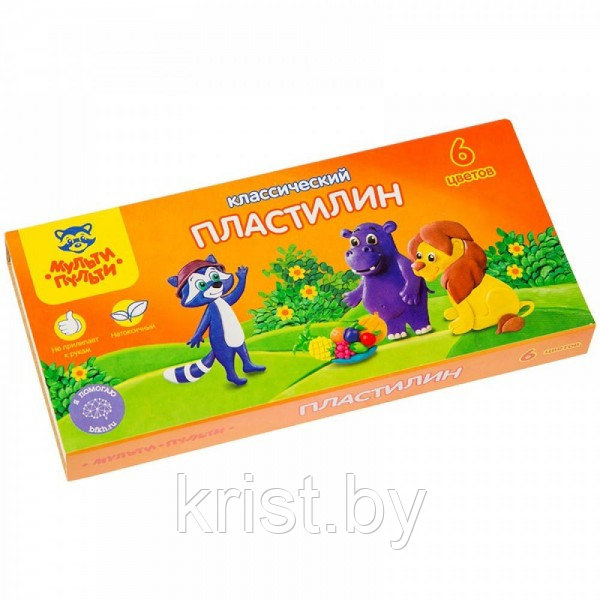 Пластилин Мульти-Пульти "Приключения Енота", со стеком, 6цв