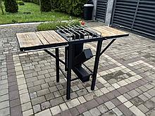 Уличная турбо-печь с двумя откидными столами и дровницей в Подарок 1350х450х850мм