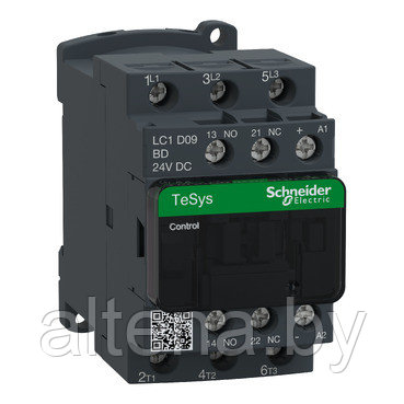LC1D09BD Контактор D 3P, 9А, НО+НЗ, 24B