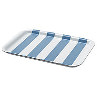 IKEA/ СОЛДАТФИСК поднос, в полоску белый/серо-синий, 20x28 см