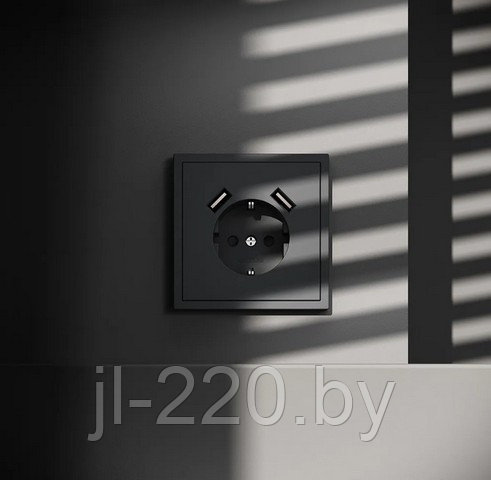 Розетка встраиваемая VOLTUM S70 с заземлением и защитными шторками, 16А, с USB, A+С, графит