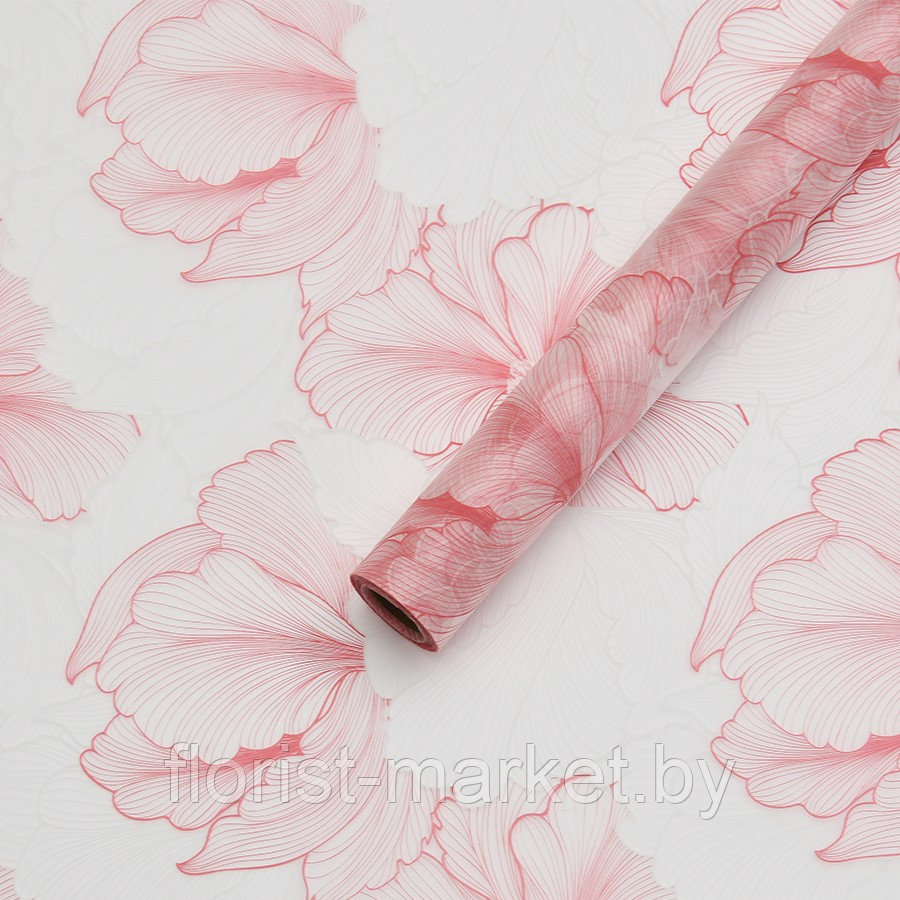 Пленка матовая "Романтический сад" 57 см*10 м., прозрачный/розовый