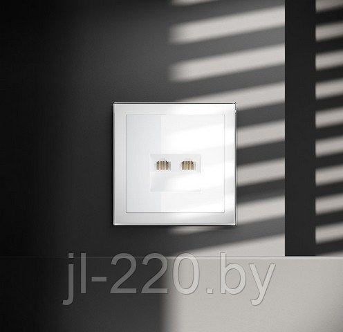 Розетка компьютерная встраиваемая VOLTUM S70 двойная RJ45+RJ45 кат.6, белая, глянцевая