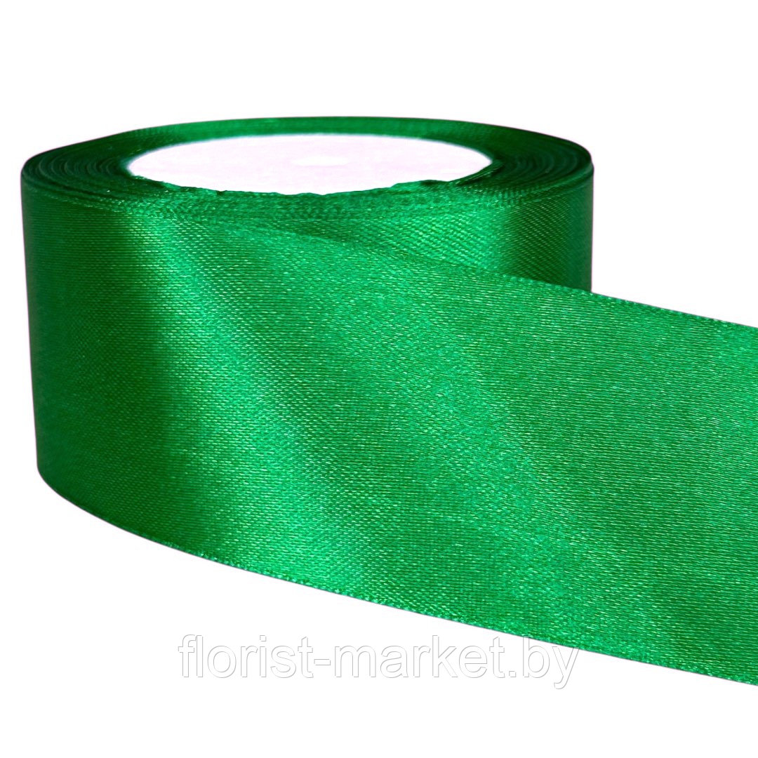 Лента атласная, 5 см*23 м, зелёный