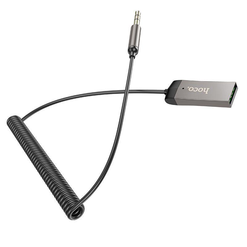 Bluetooth AUX адаптер HOCO E78 (BT,с кабелем AUX-USB, 120см) Металлик
