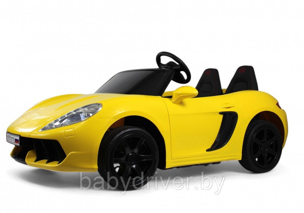 Детский электромобиль RiverToys Porsche Cayman T911TT (желтый) двухместный Нагрузка до 100 кг