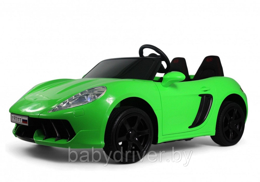 Детский электромобиль RiverToys Porsche Cayman T911TT (зеленый) двухместный Нагрузка до 100 кг