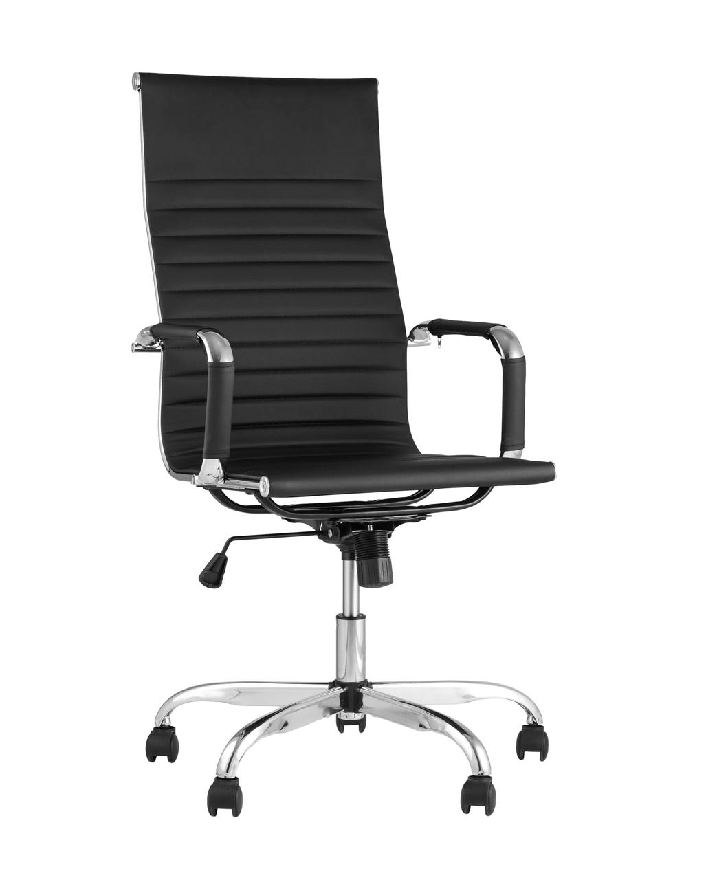 Компьютерное кресло TopChairs City офисное с подлокотниками черное экокожа хром, наклон, качание