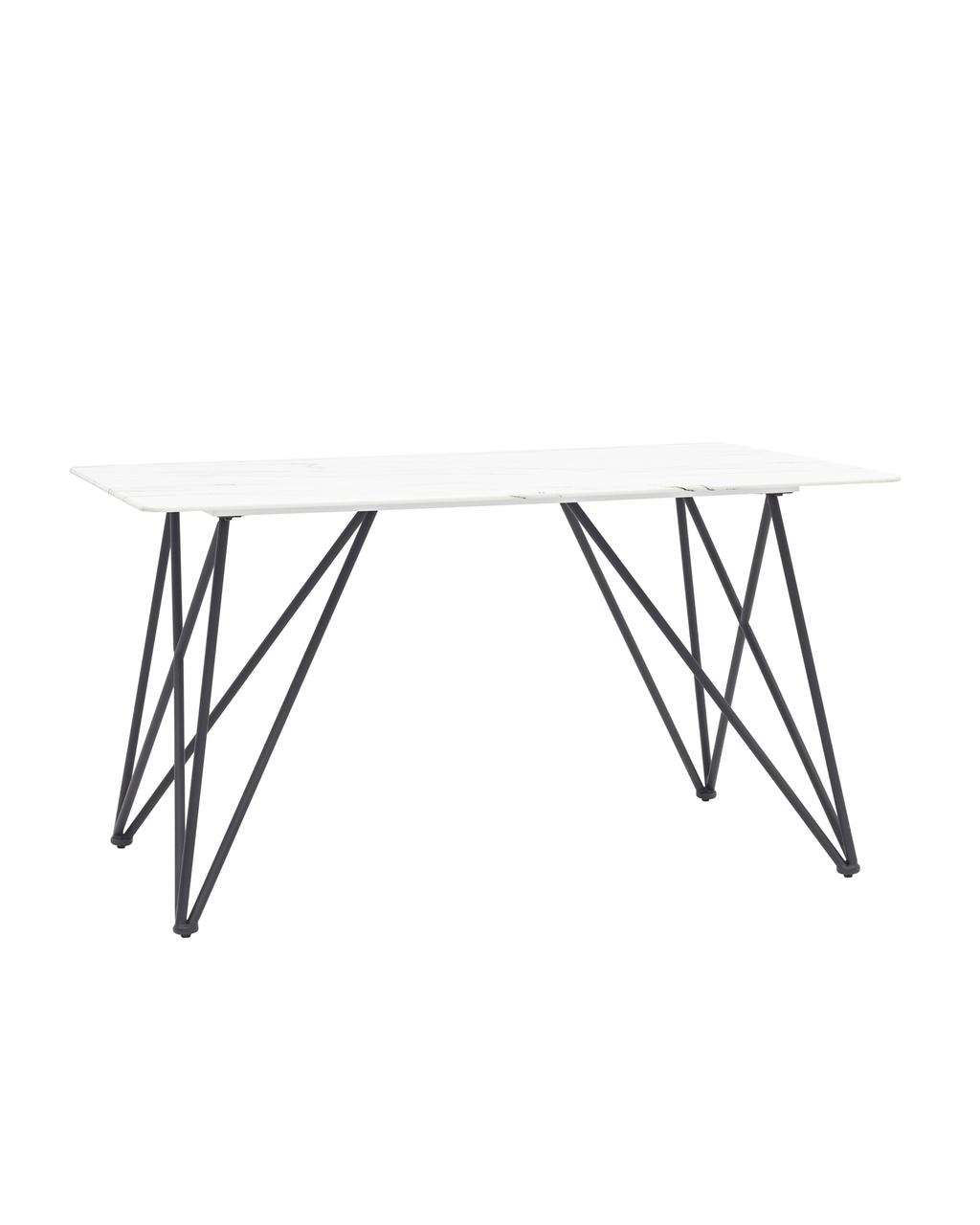 Стол Stool Group обеденный Сакраменто 140*90 белый, стеклянная столешница с рисунком под мрамор