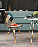 Стул Stool Group Eames DSW в тканевой обивке в стиле пэчворк, сиденье платиковое, ножки деревянные, фото 3