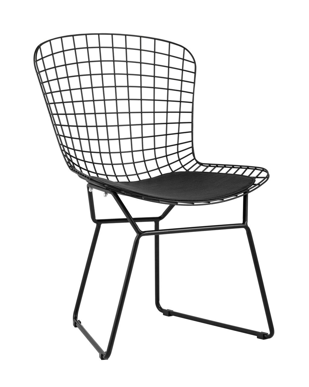 Стул Stool Group обеденный Bertoia металлический черный с черной подушкой из экокожи