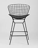 Стул полубарный Stool Group с низкой спинкой Bertoia черный металл с черной подушкой из экокожи, фото 6