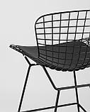 Стул полубарный Stool Group с низкой спинкой Bertoia черный металл с черной подушкой из экокожи, фото 8