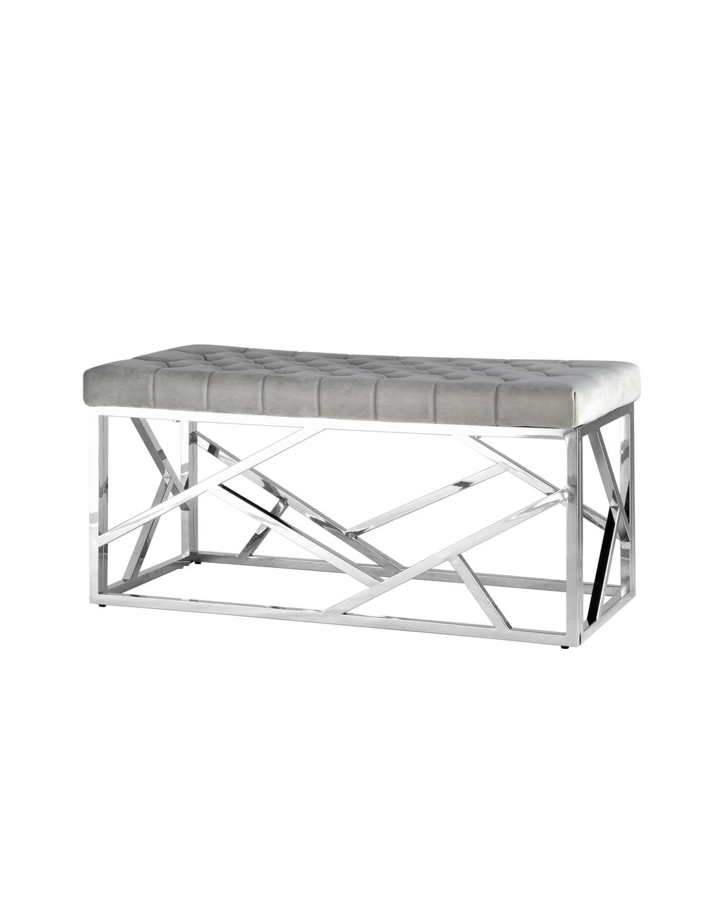 Банкетка Stool Group АРТ ДЕКО сталь серебро, нержавеющая сталь, обивка сиденья серый велюр