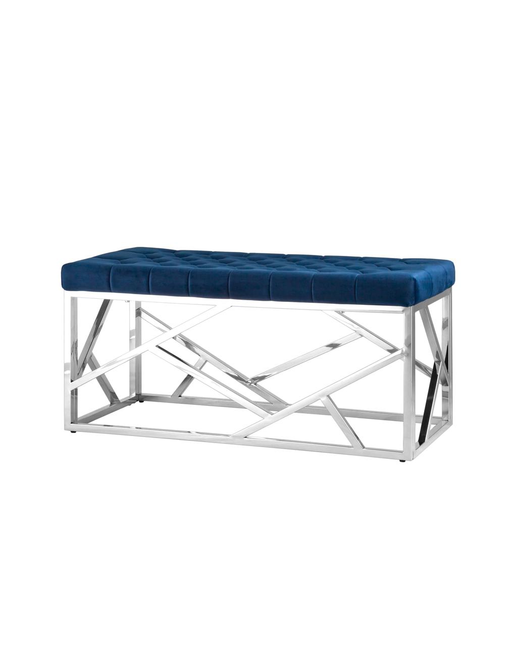 Банкетка Stool Group АРТ ДЕКО сталь серебро, нержавеющая сталь, обивка сиденья синий велюр